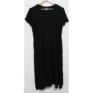 Collectif london size 14 midi button front swing black dress cap sleeve viscose